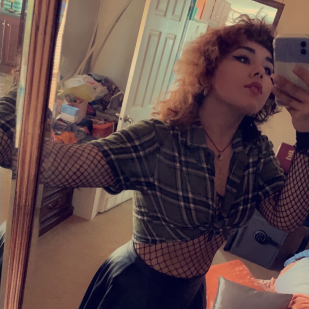 Green and black plaid button up
